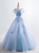 princess blue quinceanera dress 3d butterfly floral applique prom ball gown dtp483