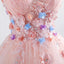 Princess Blush Ball Gown 3D Floral Applique V-neck Prom Quinceanera Dress