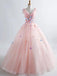 princess blush ball gown 3d floral applique v-neck prom quinceanera dress dtp482