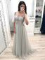 Princess Long Prom Dress With Half Sleeves V-neck Beaded Party Gown