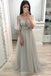 Princess Long Prom Dress With Half Sleeves V-neck Beaded Party Gown