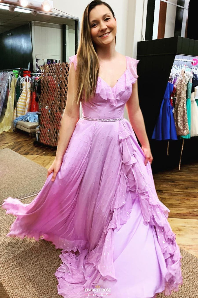 Princess Flowy Lilac Backless Long Prom Dress With Ruffles DTP575 DressTok.co.uk Princess Flowy Lilac Backless Long Prom Dress With Ruffles DTP575 DressTok.co.uk