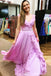 Princess Flowy Lilac Backless Long Prom Dress With Ruffles
