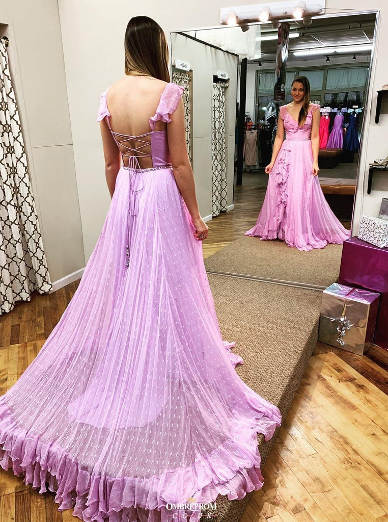 Princess Flowy Lilac Backless Long Prom Dress With Ruffles DTP575 DressTok.co.uk Princess Flowy Lilac Backless Long Prom Dress With Ruffles DTP575 DressTok.co.uk