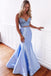 princess mermaid baby blue long prom dress two piece graduation dress dtp594