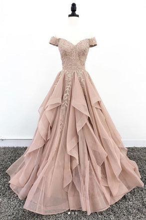 princess off shoulder tulle appliques long formal prom dress dtp631