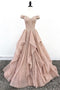 Princess Off Shoulder Tulle Appliques Long Formal Prom Dress