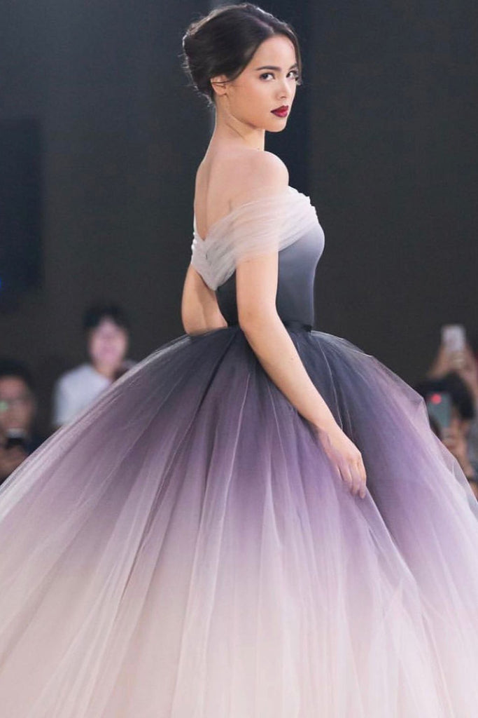 princess ombre prom dresses off-shoulder ball gown long formal dress dtp99