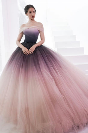 princess ombre prom dresses off-shoulder ball gown long formal dress dtp99