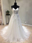 Princess Spaghetti Straps Lace Tulle Lace-up Beach Wedding Dress