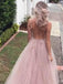 princess tulle long prom dresses v neck lace backless formal evening dress dtp335