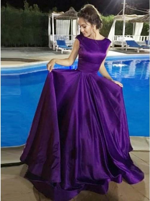 a-line round neck open back purple satin long prom dress dtp241