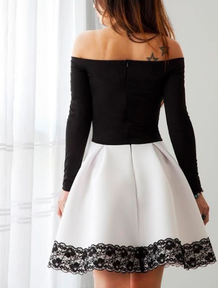 Short Black Long Sleeve A Line Homecoming Dresses With Lace