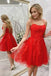 red tulle short prom dress red lace applique spaghetti straps homecoming dresses dth48