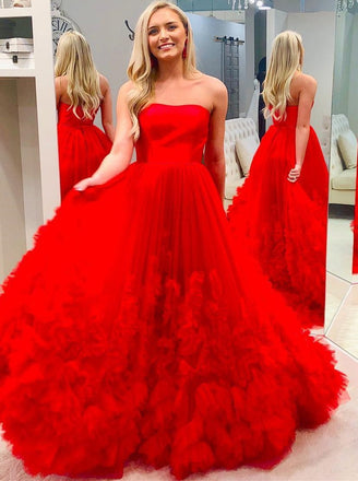 red a-line strapless long prom dress elegant pageant gown dtp67