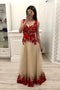 A-line Prom Dress With Red Appliques, Tulle Long Formal Dress