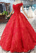 Off-Shoulder Red Ball Gown Appliques Beads Quinceanera Dress