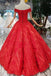 Off-Shoulder Red Ball Gown Appliques Beads Quinceanera Dress