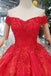 Off-Shoulder Red Ball Gown Appliques Beads Quinceanera Dress