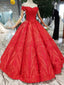 Off-Shoulder Red Ball Gown Appliques Beads Quinceanera Dress