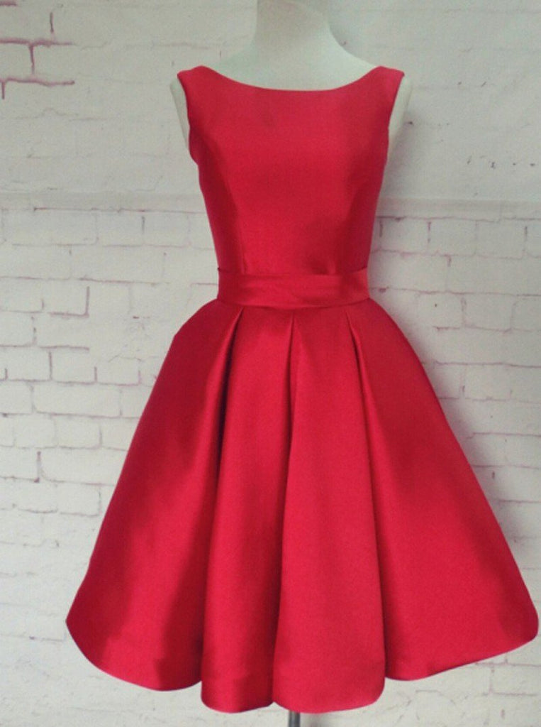 red bateau a-line open back bowknot homecoming dress dtp246