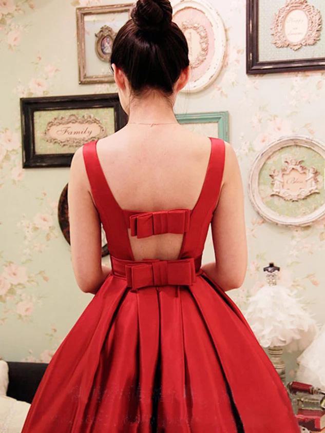 red bateau a-line open back bowknot homecoming dress dtp246