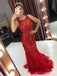 red lace mermaid beaded prom dresses scoop illusion party dress dtp500