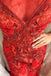 Red Lace Mermaid Beaded Prom Dresses Scoop Illusion Party Dress