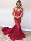 Red Lace Mermaid Prom Dress Off The Shoulder Formal Evening Gown