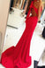 Mermaid Split Long Prom Dresses, Red Open Back Evening Dresses