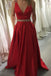 red prom dresses a-line v-neck satin with beading formal gown dtp98