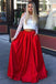 a-line satin two piece graduation dress lace long sleeves red prom dress dtp620