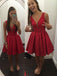 red homecoming dress satin v-neck straps short prom dress dtp243
