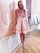 chic pink round neck tiered a-line homecoming dress dth386