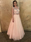Round Neck Tulle Floral Two Piece Prom Dress with Appliques