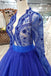 Royal Blue Long Sleeves Quinceanera Gown Tulle Lace Applique Beads Prom Dress