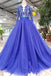 royal blue long sleeves quinceanera gown tulle lace applique beads prom dress dtp70