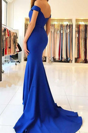 Royal Blue Mermaid Off-the-Shoulder Prom Evening Dress