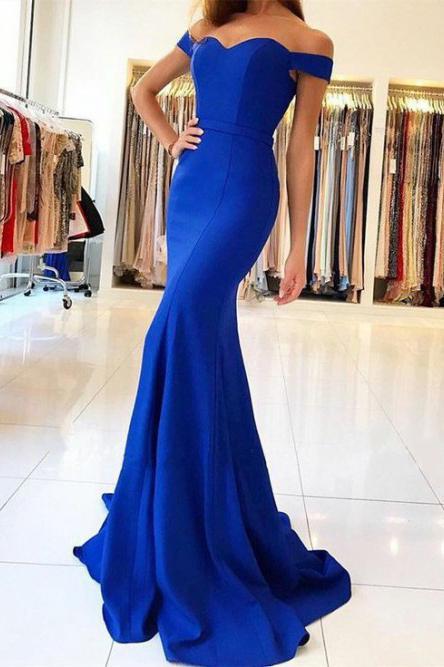 royal blue mermaid off-the-shoulder prom evening dress dtp416