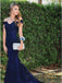 royal blue mermaid prom dress off-the-shoulder with lace appliques dtp455
