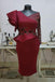 ruched irregular burgundy homecoming dress lace sleeves coctail party gown dth37
