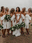 Ruffles Off Shoulder Short Bridesmaid Dresses Satin Party Dress For Wedding