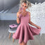 Chic Short Pink Homecoming Dress, A-line V-neck Pink Satin Party Dress