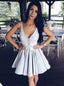 Homecoming Dress with Appliques, V-Neck Pleated Satin Prom Dress