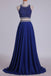 Scoop Tulle/Chiffon Two Piece Sleeveless Beading Blue Long Prom Dress