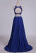Scoop Tulle/Chiffon Two Piece Sleeveless Beading Blue Long Prom Dress