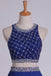 Scoop Tulle/Chiffon Two Piece Sleeveless Beading Blue Long Prom Dress