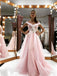 See-Through Mesh Pink Long Prom Dress Off-Shoulder Quinceanera Dresses