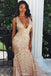 Sequin Backless Mermaid V-neck Rose Gold Prom Party Dress