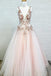 Sexy Backless Prom Dress Pearl Pink Tulle V-neck Appliques Graduation Gown